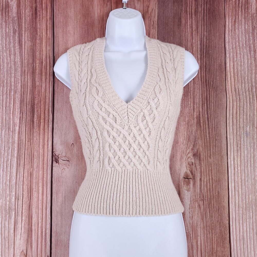 Rag & Bone Womens XXS Elizabeth Cable Knit Sweater Vest Ivory Wool Alpaca Blend
